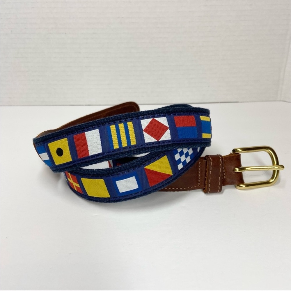Preston Nautical Code Flag Belt Navy Blue Canvas Premium Leather Made in USA